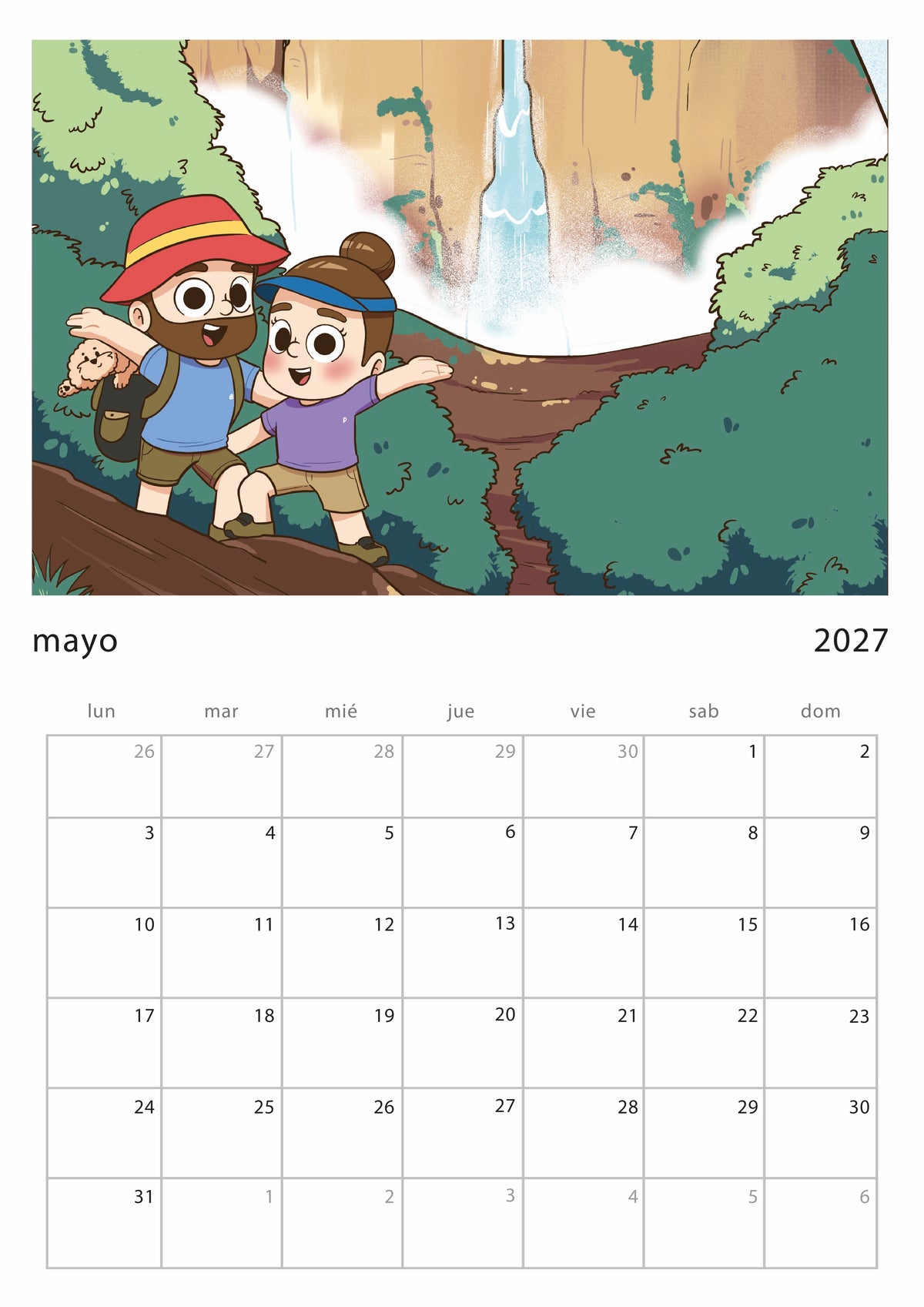 2027 Printed Wall Calendar – Cute Couple Comic (EU & Rest of World)