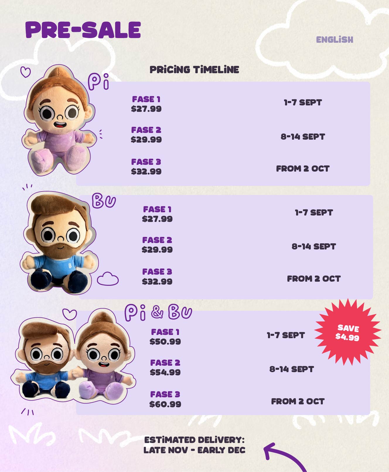 Pi & Bu Together Plushies - Pibubear