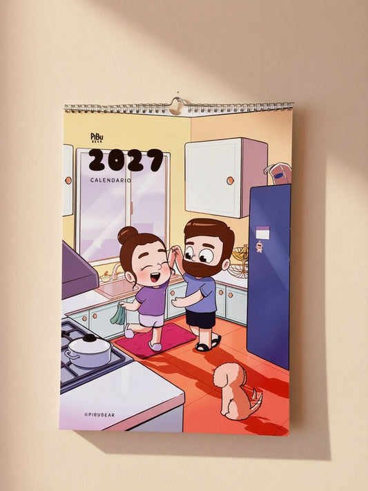 2027 Printed Wall Calendar – Cute Couple Comic (US & CA)