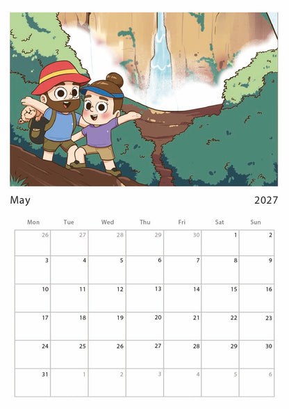 2027 Printed Wall Calendar – Cute Couple Comic (EU & Rest of World)