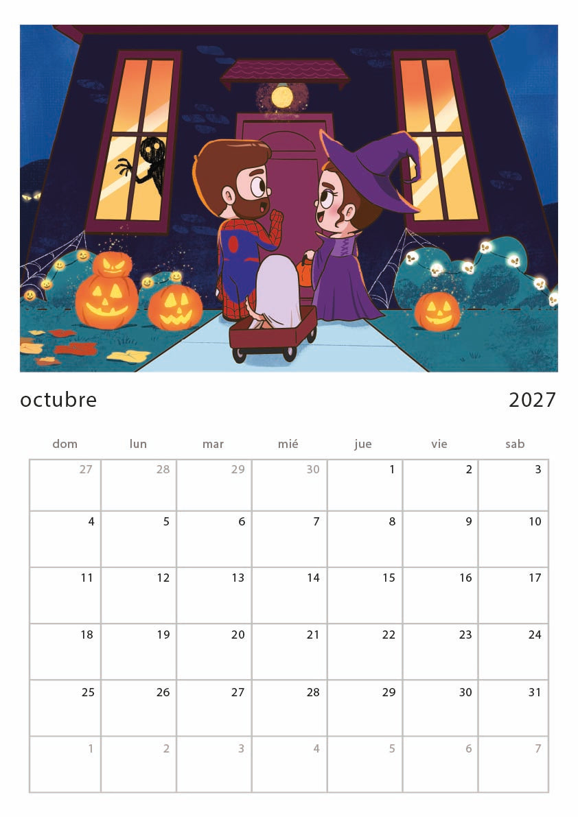 2027 Printed Wall Calendar – Cute Couple Comic (EU & Rest of World)