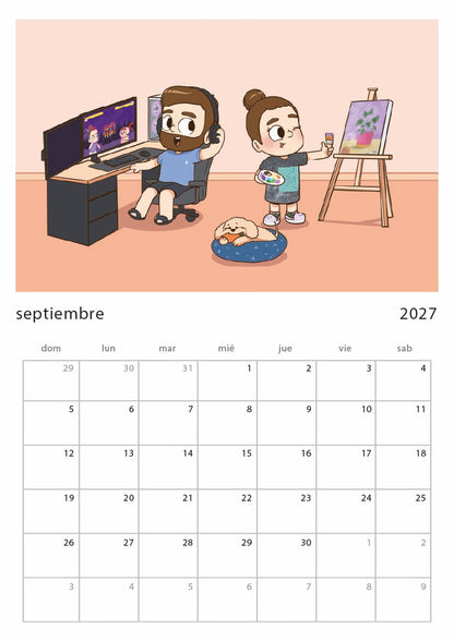 2027 Printed Wall Calendar – Cute Couple Comic (US & CA)